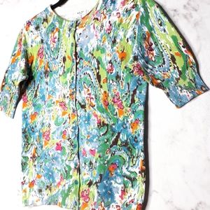 WD.NY Abstract Watercolour Top Cable Knit Cardigan